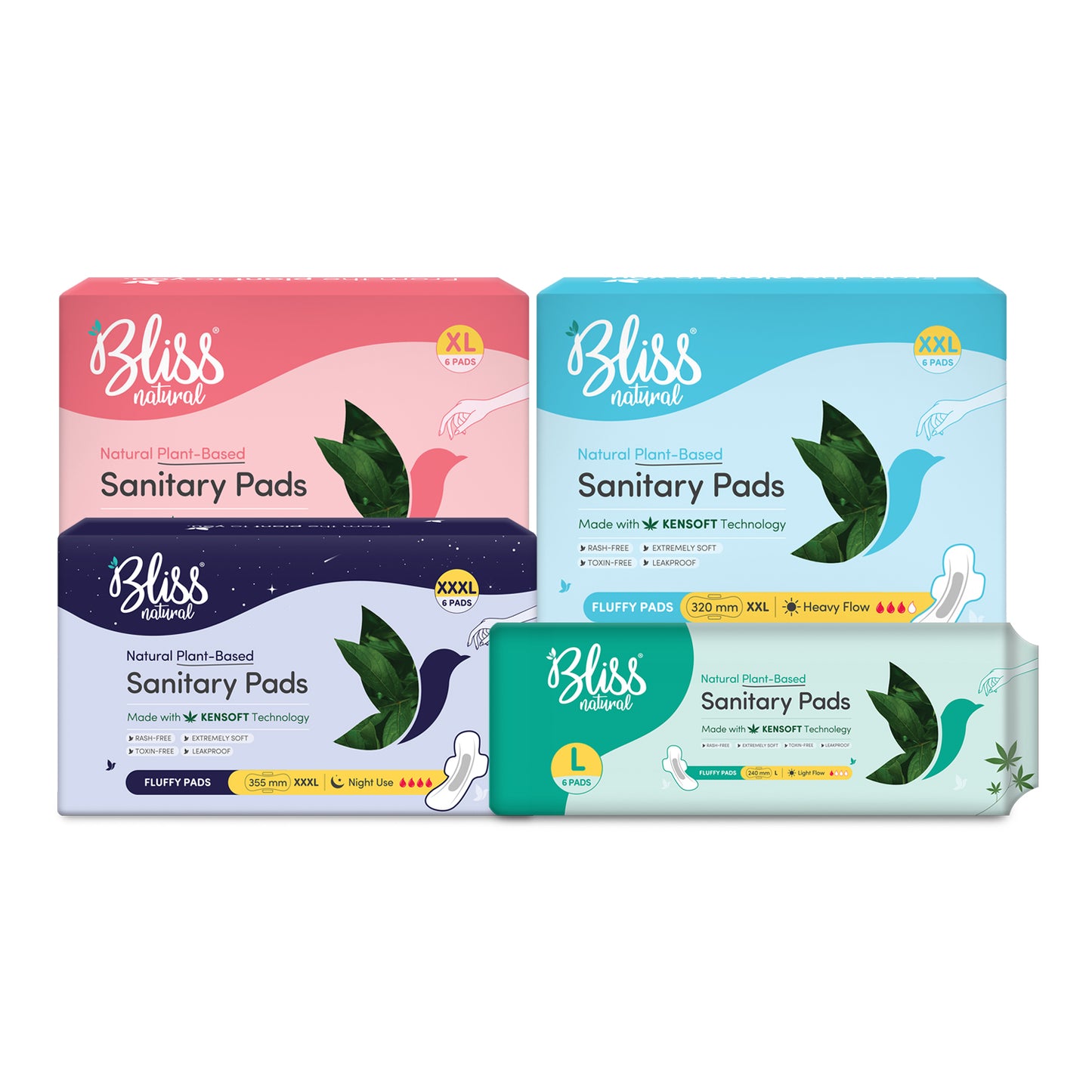 Bliss Natural Organic Ultra Soft Combo Pack-24 Pads (6 L + 6 XL + 6 XXL + 6 XXXL)