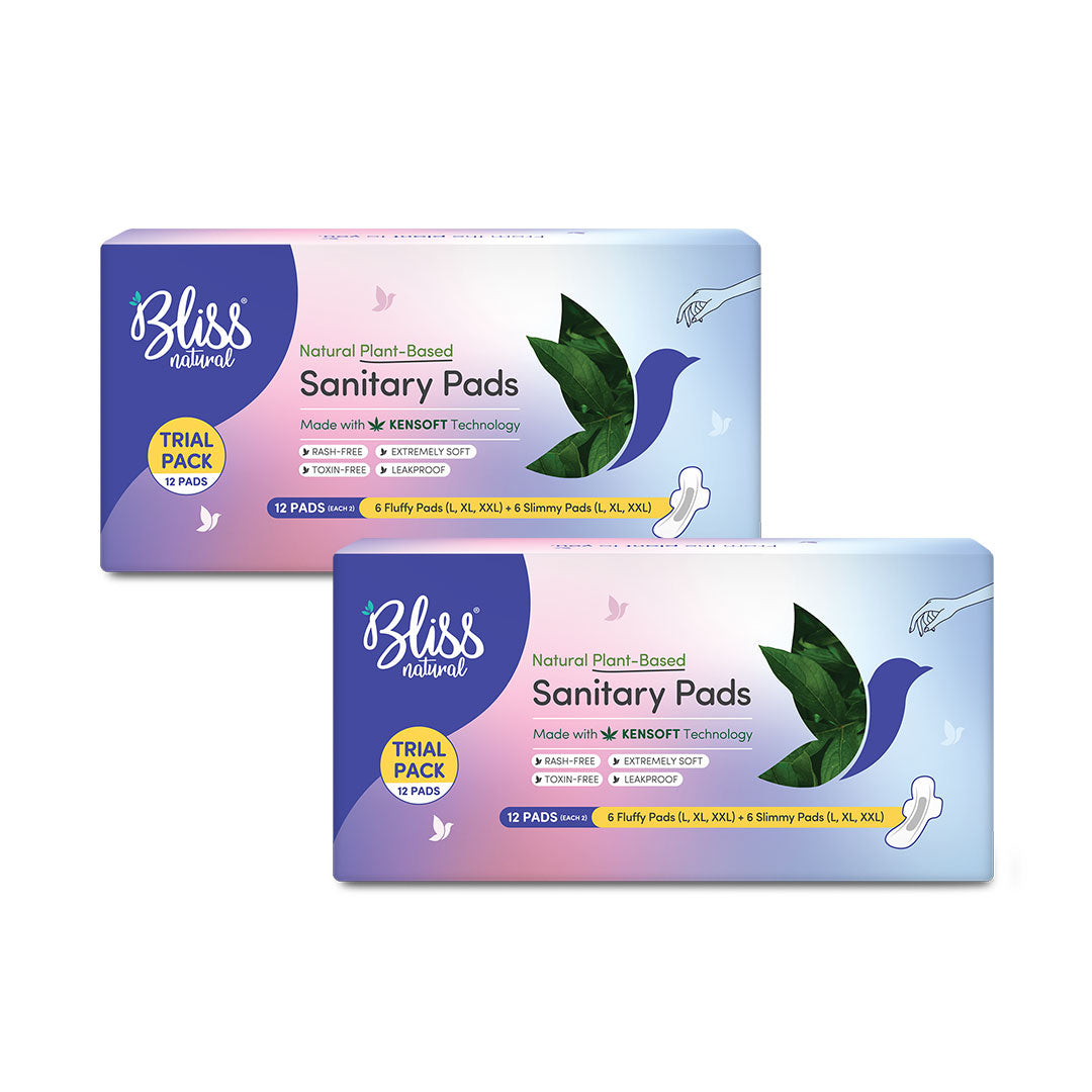 Bliss Natural Organic Ultra Soft Trial Pack-6 Slimmy &  6 Fluffy Pads ( L, XL, XXL)