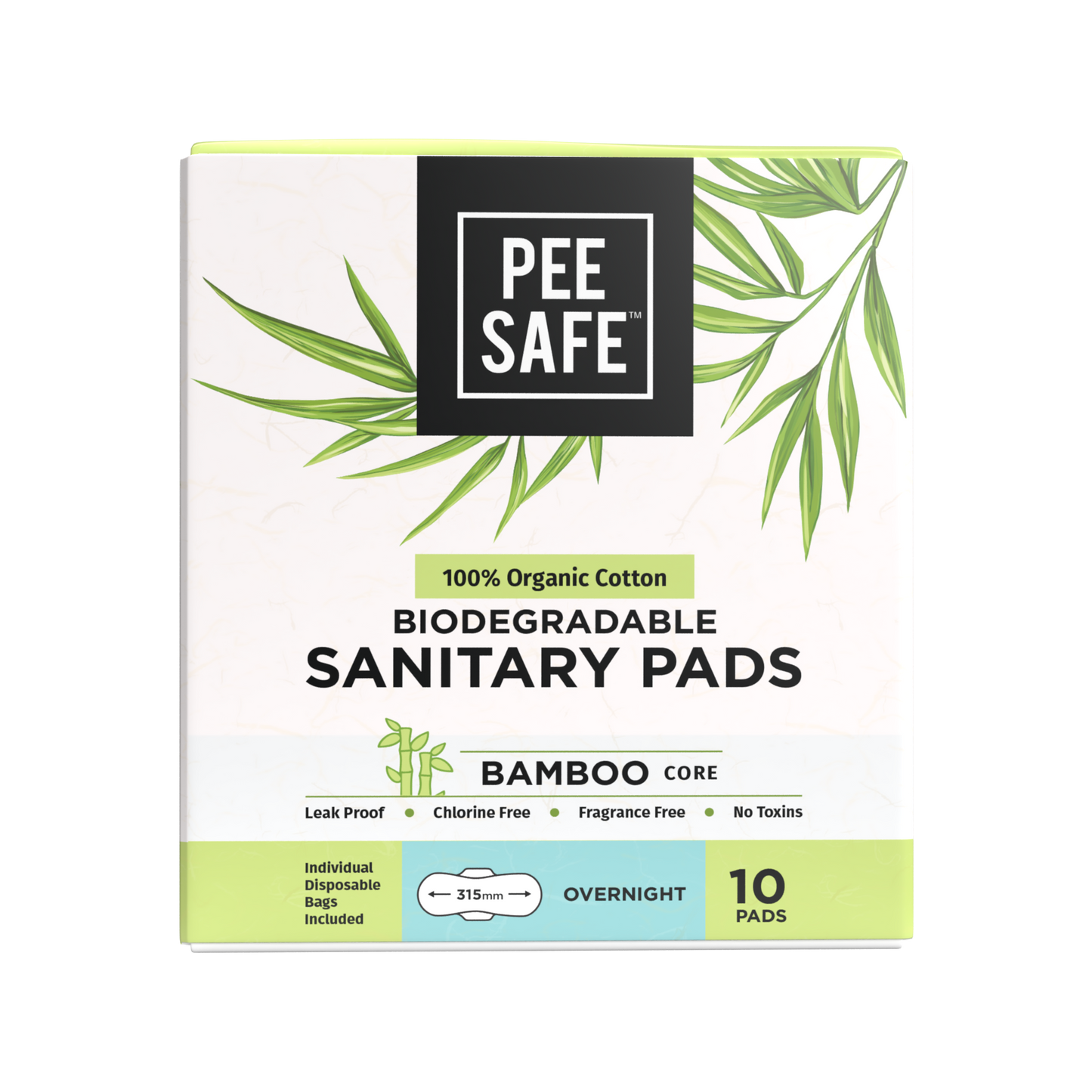 Pee Safe Organic Cotton Biodegradable Sanitary Pads - Pack of 10