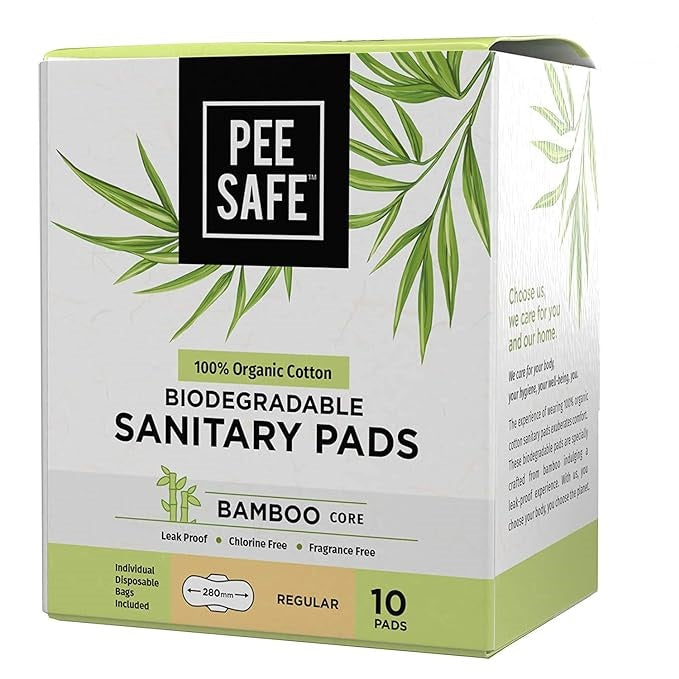 Pee Safe Organic Cotton Biodegradable Sanitary Pads - Pack of 10